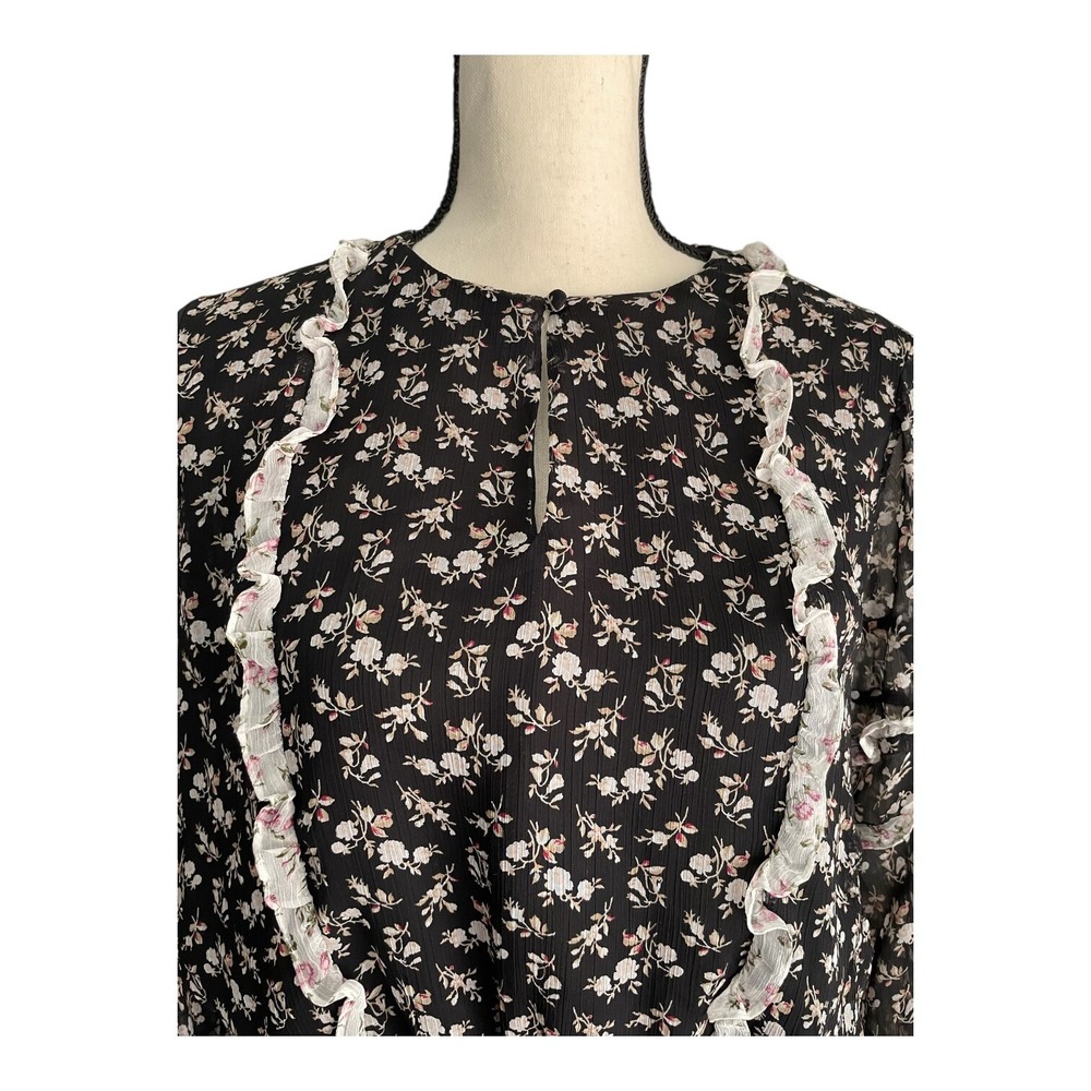 Lauren Ralph Lauren Blouse Women's Size Large Black Floral Cottagecore - Picture 2 of 4